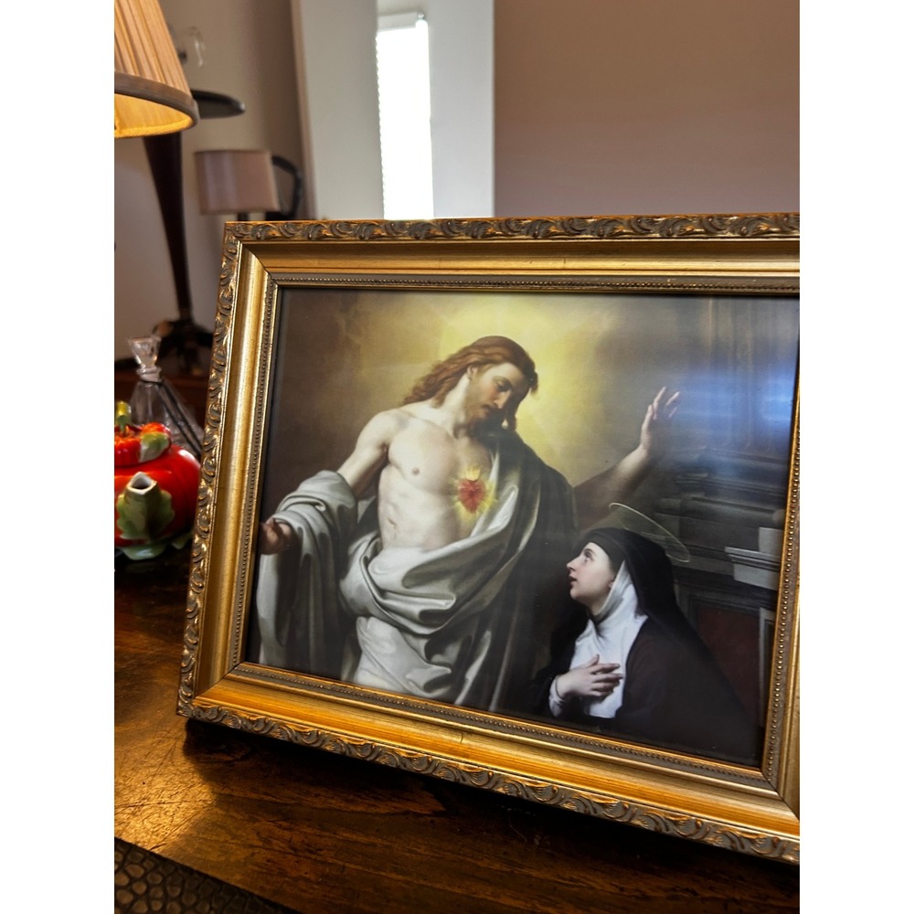 Sacred Heart of Jesus St Margaret Mary Alacoque Ornate Gold Framed Religious Art - Picture 3 of 3